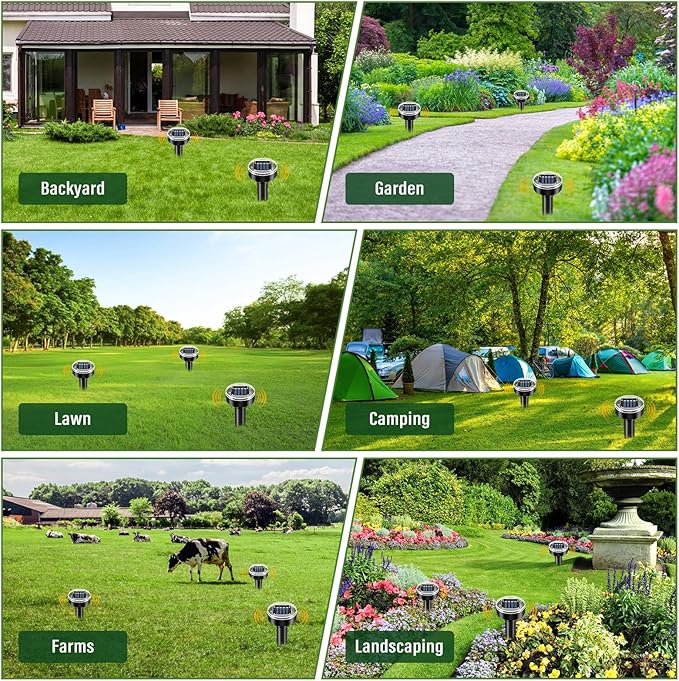 Mole Repellent Solar Powered - 10Pack, Snake Repellent for Yard Gopher Mole Repellent for Lawn Garden, Waterproof Pest Control Outdoor Keep Moles Out of Yard, Round, Black