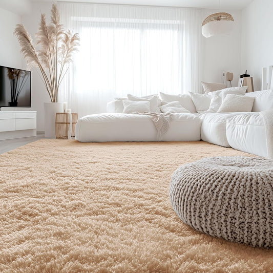 OLANLY Large Area Rug - Soft Fluffy Shaggy Indoor Carpet for Living Room & Bedroom | Beige 8x9 ft