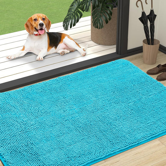 OLANLY Dog Door Mat - Absorbent Non-Slip Washable Mud Mat for Indoor Use | Aqua Blue 47x32