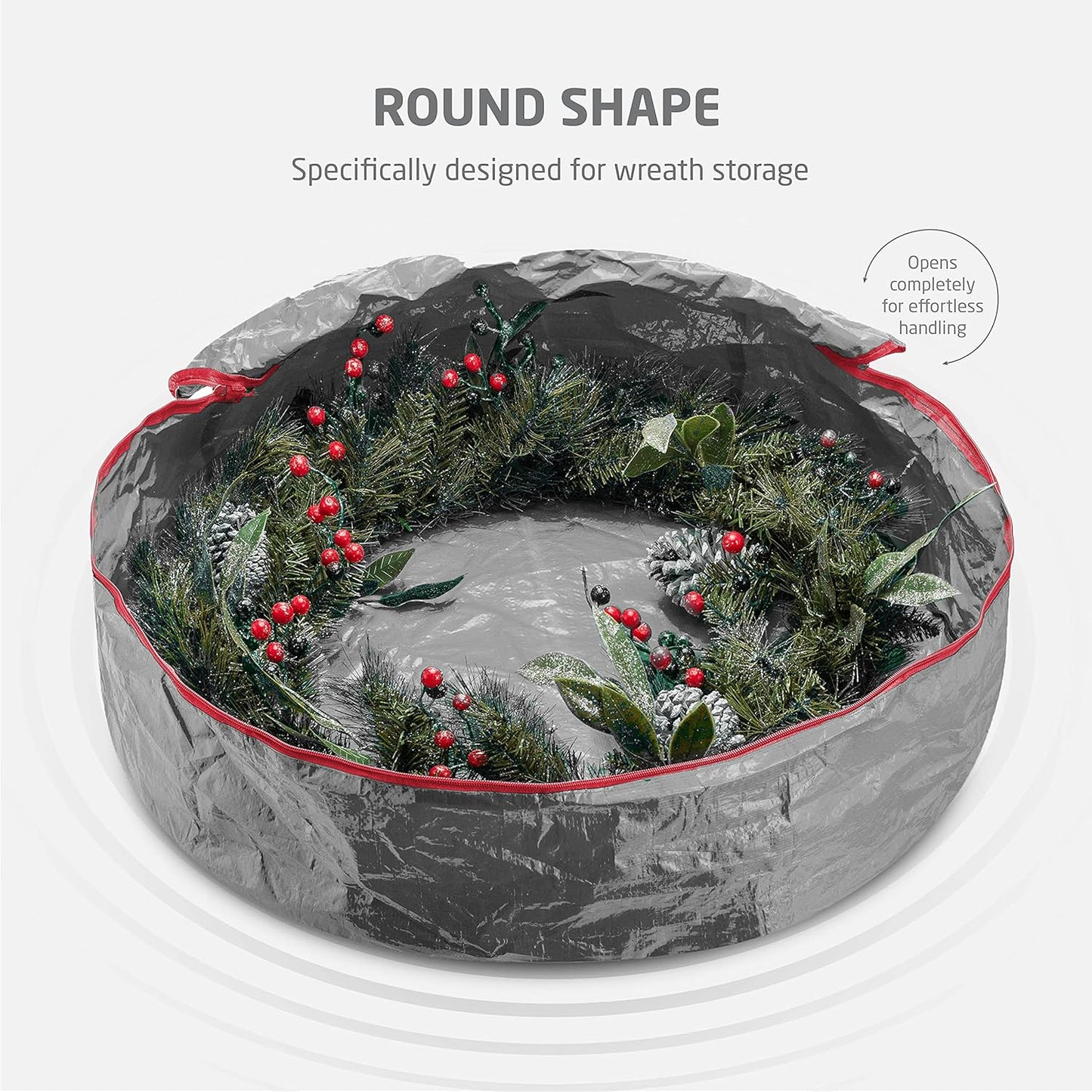 ZOBER Wreath Storage Container - 30 Inch Dual Zippered Bag for Artificial Wreaths - Durable Gray Design