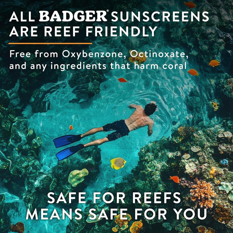 Badger Reef Safe Mineral Sunscreen SPF 50 - 98% Organic, Non-Toxic, Water Resistant, Unscented | 2.9 fl oz