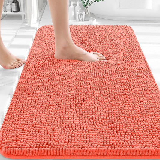 OLANLY Bathroom Rugs - Extra Soft Chenille Bath Mats | Quick-Dry, Machine Washable, 36x24, Coral