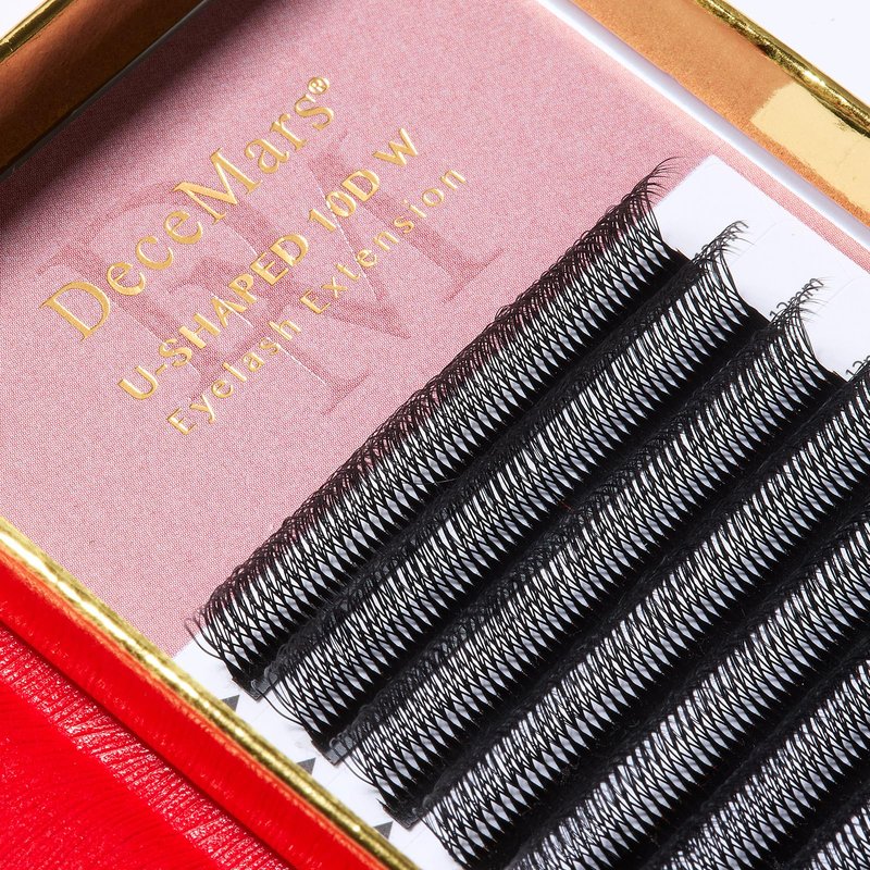 DeceMars 10D U Shaped Eyelash Extensions Easy Fans Double Tips 5D Russian Volume Crisscross Eyelashes Natural Soft YY Lash Extensions Handwoven Mesh Wispy Clusters Matte Black-0.07mm-D-8-15mm Mix
