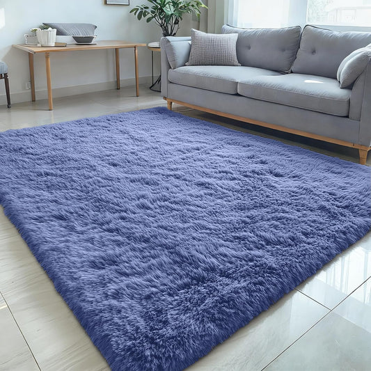 OLANLY Large Area Rug - Soft Fluffy Shaggy Carpet for Living Room & Bedroom | 5x7 Denim Blue