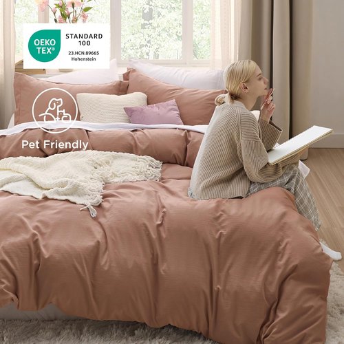 Bedsure Mocha Mousse Duvet Cover - King Size 3-Piece Soft Cotton-Like Bedding Set, 104x90 Inches with Zipper Closure & 2 Pillow Shams