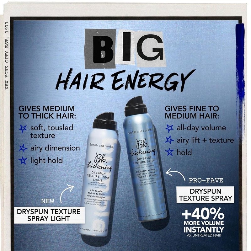 Bumble and Bumble Thickening Dryspun Texture Spray - Adds Airy Dimension & Light Hold | For Medium to Thick Hair Types