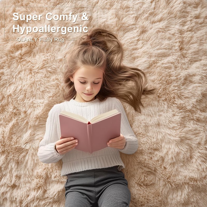 OLANLY 6x12 Machine Washable Large Area Rugs for Living Room, Bedroom, Soft Fluffy Shaggy Bedside Rug, Indoor Floor Carpet for Kids Girls and Boys, Dorms, Nursery, Home Decor Aesthetic, Beige