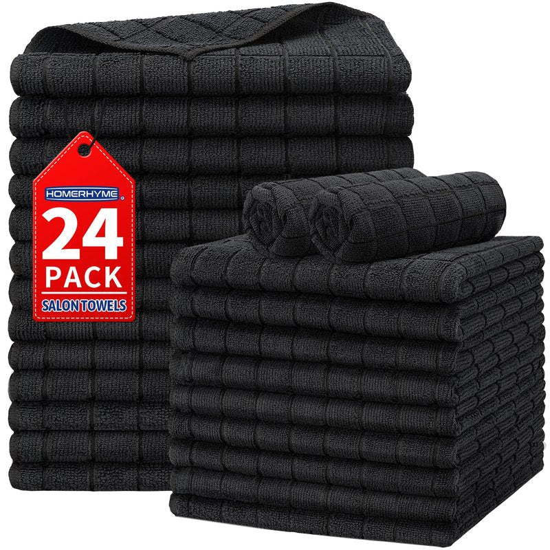 HOMERHYME Salon Towels, 24 Pack Black Hand Towels for Bathroom, 16 x 27 Inches Bulk Quick Dry Absorbent Microfiber Hair Towel, Bathroom Towels for Gym Spa Barber Pedicure Makeup & Beauty
