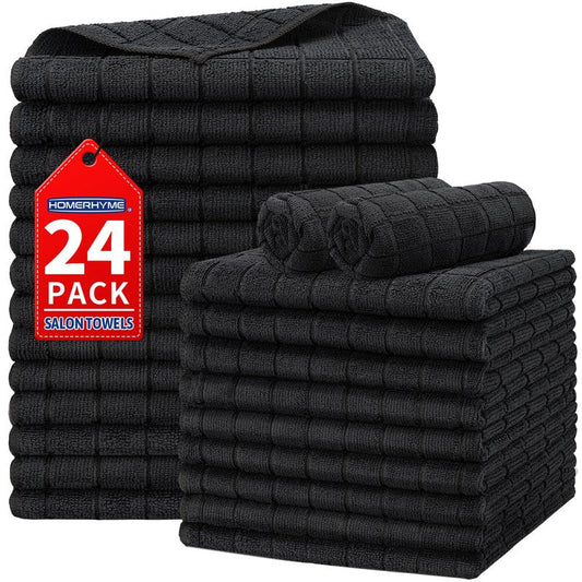 HOMERHYME Salon Towels, 24 Pack Black Hand Towels for Bathroom, 16 x 27 Inches Bulk Quick Dry Absorbent Microfiber Hair Towel, Bathroom Towels for Gym Spa Barber Pedicure Makeup & Beauty