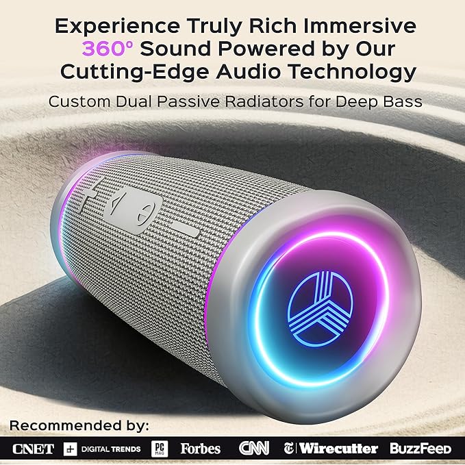 TREBLAB HD77 – Waterproof Bluetooth Speaker, 30W Loud 360° Sound, Deep Bass, IPX7, TWS Pairing, RGB Lights, 20H Battery, Portable Wireless Speaker for Outdoor, Beach, Camping, Party, Travel
