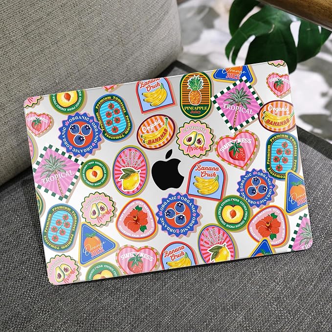 MEEgoodo for M5/M4/M3/M2 MacBook Air 15 inch Case 2026 2025 2024 2023, Case Fit Model (A3448/A3241/A3114/A2941) for MacBook Air 15.3 inch, Fruit & Sticker