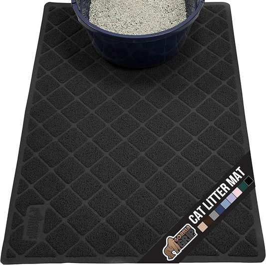 GORILLA GRIP Cat Litter Box Mat, Water Resistant, US Designed Kitty Litter Trapping Mats, Easy to Clean, Scatter Control, Less Mess and Clean Floors, Kitten Supplies for Indoor Cats, 17x11 Black