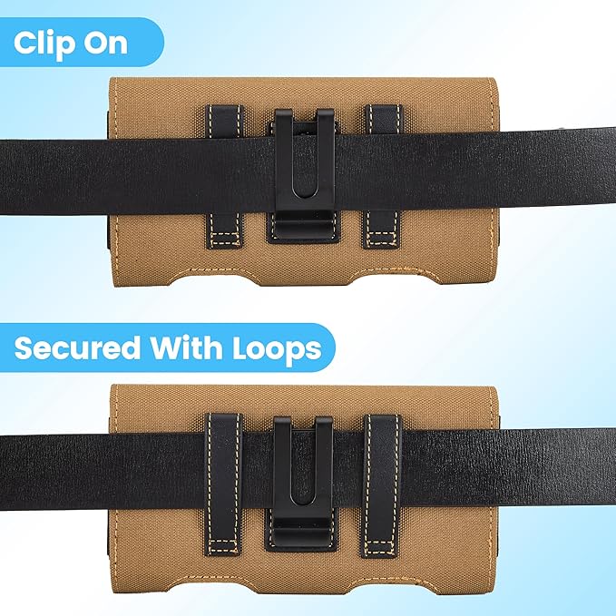 Mopaclle Nylon Phone Holster with Heavy Duty Metal Belt Clip and Card Holder, Compatible with iPhone 17/16/15/14/13 Pro Max,17 Air and Galaxy S26/S25/S24/S23/S22 Plus and FE - Khaki
