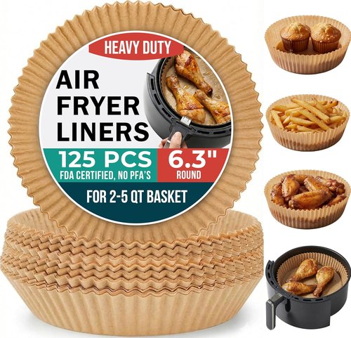 Cathy Yoder Round Air Fryer Liners - 125 PCS Disposable 6.3-Inch Parchment Sheets for Easy Cleanup