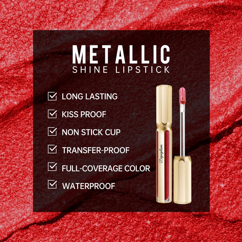 Depuplum Dark Red Lipsticks for Women Metallic Lipstick Long Lasting Shimmer Lip Gloss Metal Shine Glitter Waterproof Lipsticks Full Coverage Lip Color for Mother's Day,DP104 Impassion