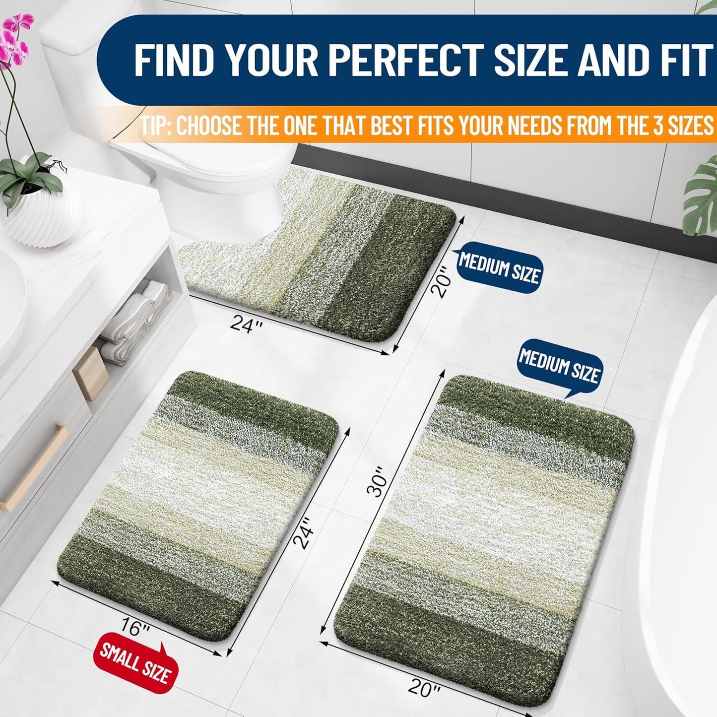 OLANLY Bathroom Rugs - Extra Soft Microfiber Mat | Quick-Dry, Machine Washable, 36x24, Dark Green