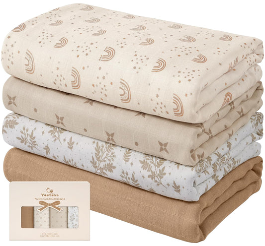 Yoofoss Organic Muslin Swaddle Blanket - Soft & Breathable 47 x 47 Inches for Newborns | Baby Essentials