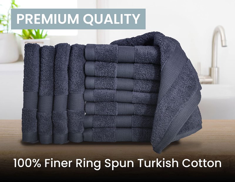 Bennett & Shea Home 12-Piece Luxury Washcloths, 100% Turkish Cotton Loops, Premium Towels for Bathroom, Highly Absorbent and Quick Dry Bath Towels, Extra Soft Towel Set, Night Sky