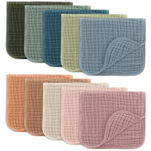 Comfy Cubs Muslin Burp Cloths - Ultra Absorbent 100% Cotton, 20" x 10", Pack of 10 | Soft & Gentle for Babies