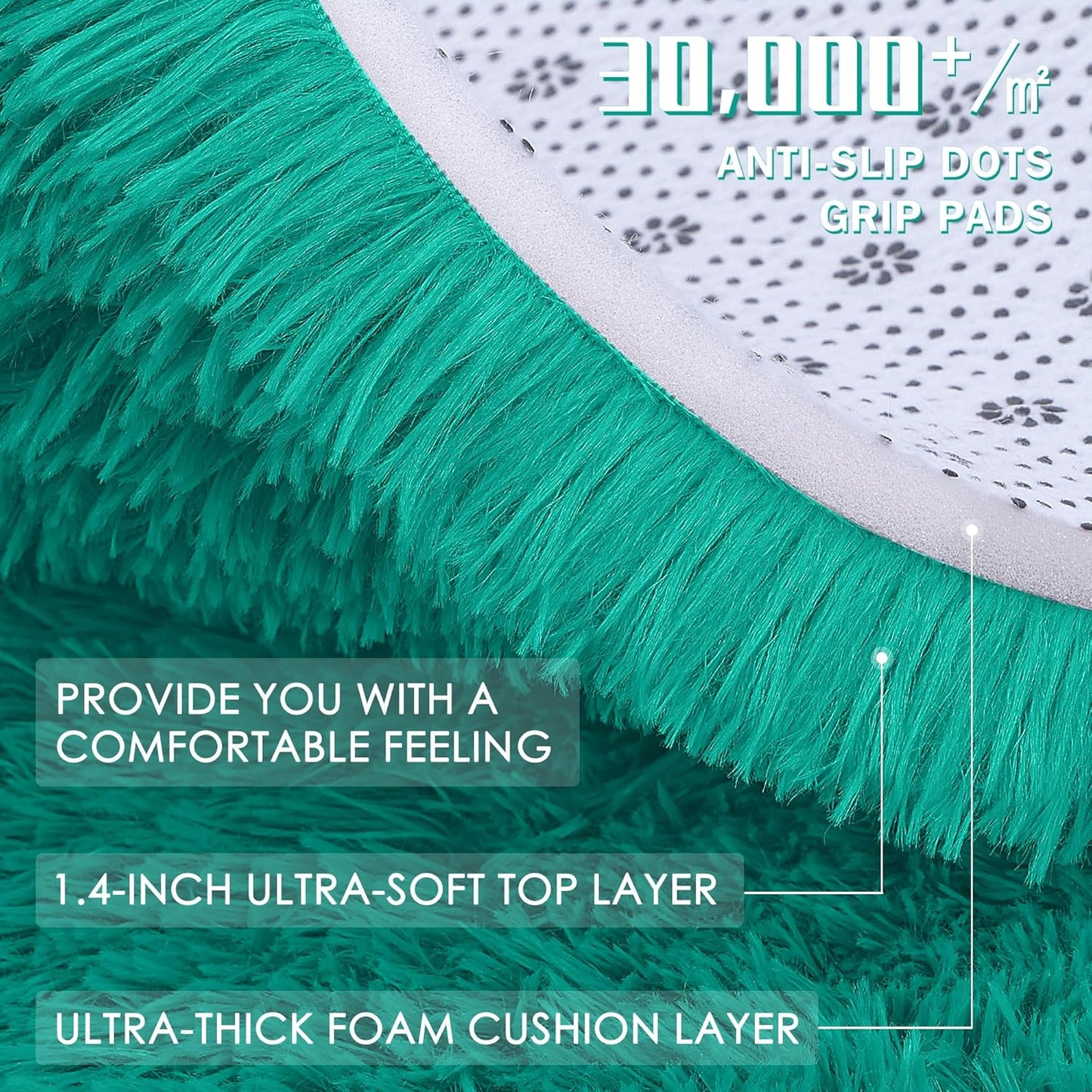 OLANLY Teal Green Round Area Rug - Soft, Fluffy, Machine Washable 3 ft Circle Carpet for Bedroom & Nursery Decor