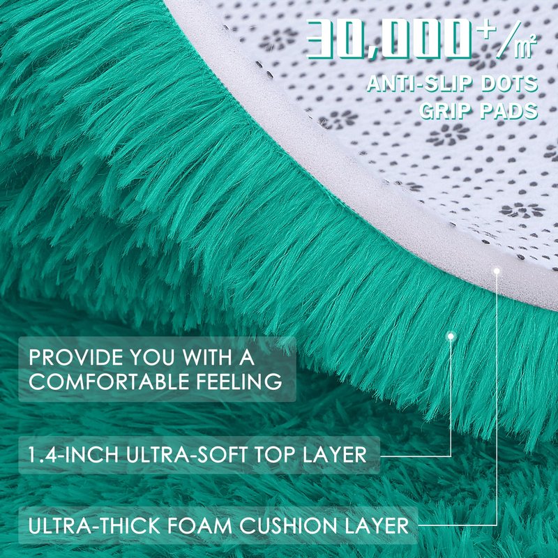 OLANLY 2x8 Machine Washable Runner Rugs for Hallway, Soft Fluffy Shaggy Bedside Rugs for Bedroom, Living Room, Indoor Floor Carpet for Kids Girls and Boys, Home Decor Aesthetic, Teal Green