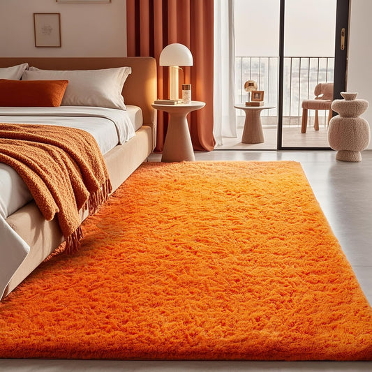 Ophanie Orange Fall Area Rug - Plush Soft Shaggy Carpet for Bedroom & Living Room | 4x6 Feet