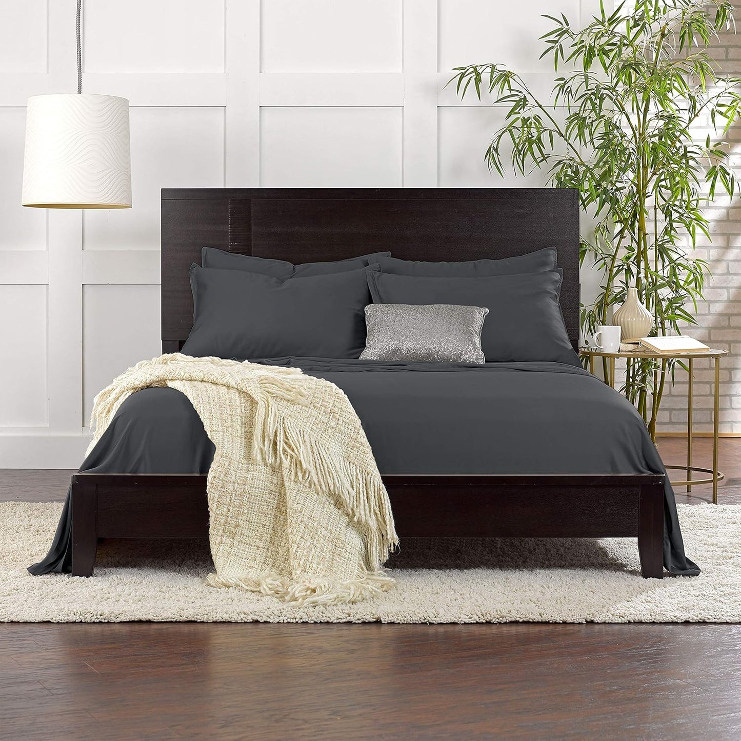 Pure Bamboo Queen Sheets - Luxuriously Soft 100% Organic Viscose Bed Sheet Set | Cooling Charcoal Color