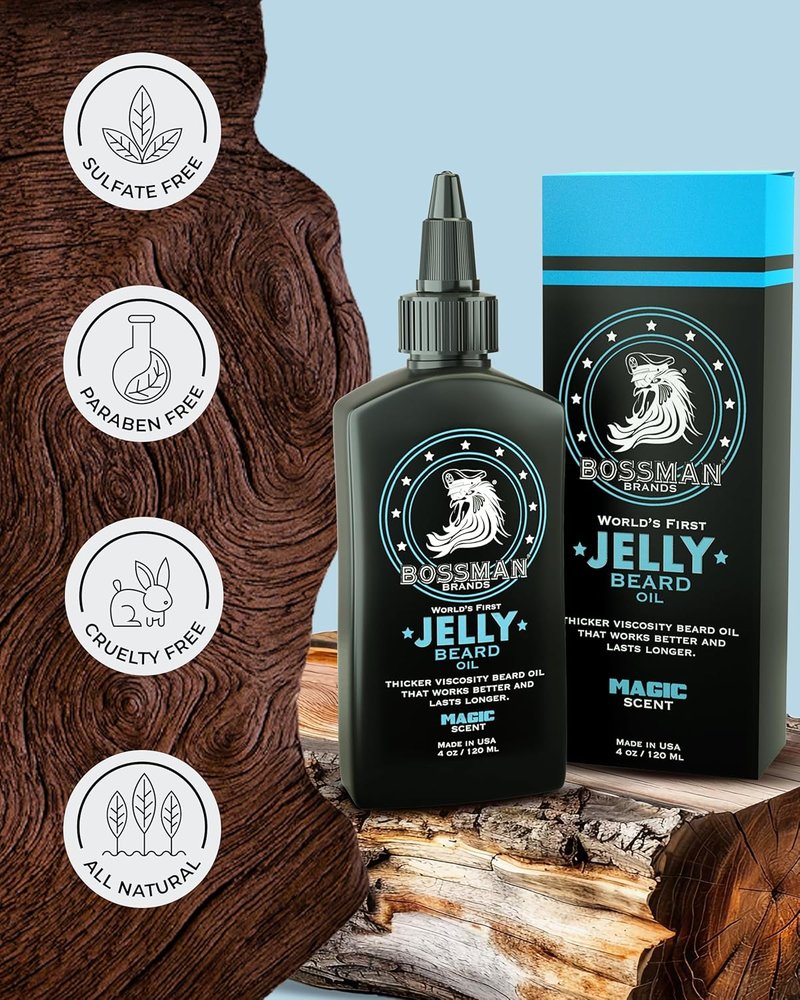 Bossman Jelly Beard Oil & Mustache Wax Bundle | Natural Organic Grooming Products for Men - 4 oz & 1 oz