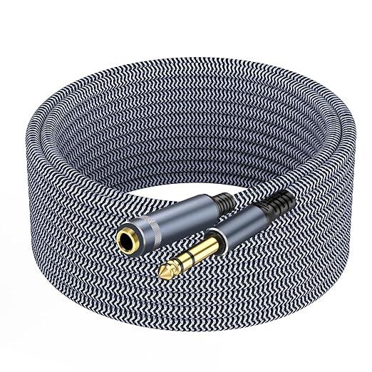 GOSYSONG 1/4 inch Extension Cable 40ft, 1/4"" inch Male to Female Stereo Headphone Guitar Extension Cable, Quarter inch Headphone Extension Cable, Grey