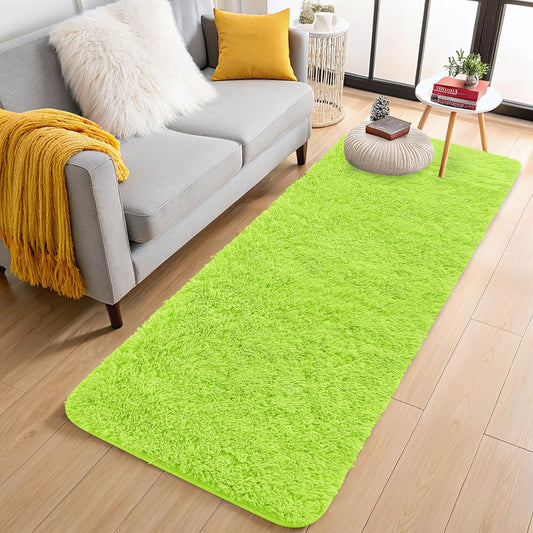 OLANLY Soft Fluffy Shaggy Runner Rugs - Machine Washable Indoor Carpet for Hallway & Bedroom | Lime Green