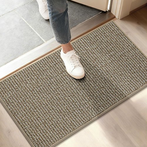 BEQHAUSE Dirt Trapper Door Mat - Non-Slip, Washable Entryway Rug | 17"x30", Light Beige, Low Profile