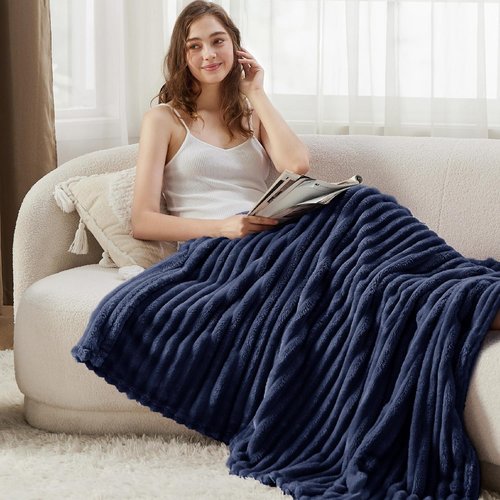 Bedsure GentleSoft Navy Blue Fleece Blanket - Cozy Soft Throw for Couch, 50x70 Inches