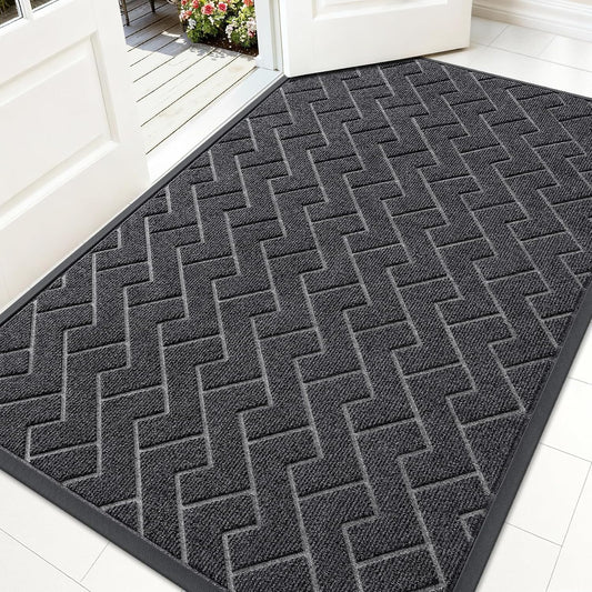 OLANLY Waterproof Front Door Mat - All-Season Indoor/Outdoor Doormat | Sturdy Natural Rubber, Grey (59x35)