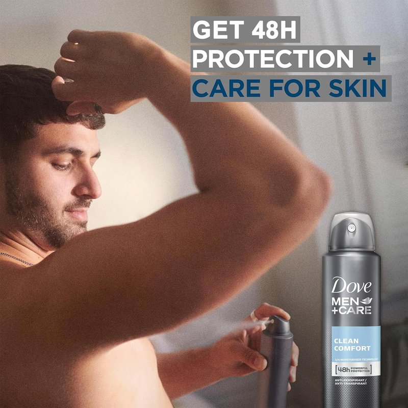 Dove Men + Care Antiperspirant Deodorant Spray, 6 Pack, 48H Protection, Long-Lasting Clean Comfort Scent, Soothes & Moisturises Skin, 5 oz. Each