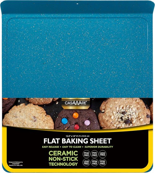 CasaWare Large Baking Cookie Sheet - 12.5 x 14-Inch with 1.5-Inch Handle | Ceramic Non-Stick Coating in Blue Granite