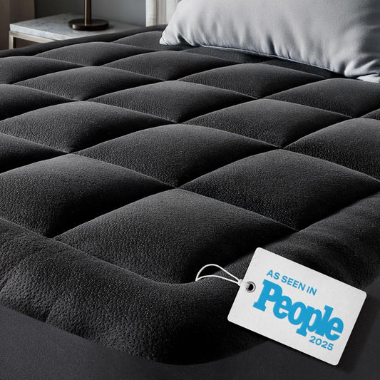 Niagara Ultra Soft Queen Size Mattress Topper - Bamboo Viscose Pillow Top for Back Pain Relief | Naturally Cooling, Black