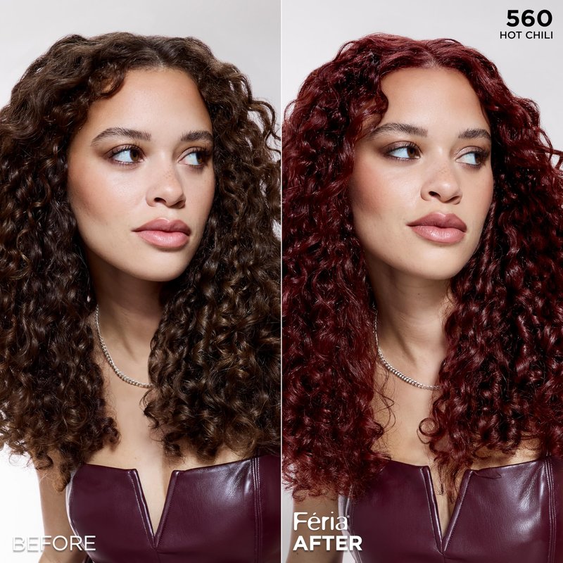 L'Oreal Paris Feria Multi-Faceted Shimmering Permanent Hair Color, High Intensity Hair Dye for 3X Highlights, 560 Hot Chili, 1 Kit