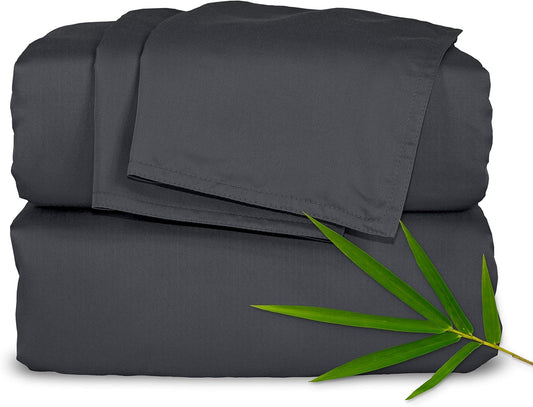 Pure Bamboo Queen Sheets - Luxuriously Soft 100% Organic Viscose Bed Sheet Set | Cooling Charcoal Color