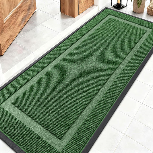 OLANLY Waterproof Front Door Mat - All-Season, Sturdy Natural Rubber, Easy Clean | 59x20, Green