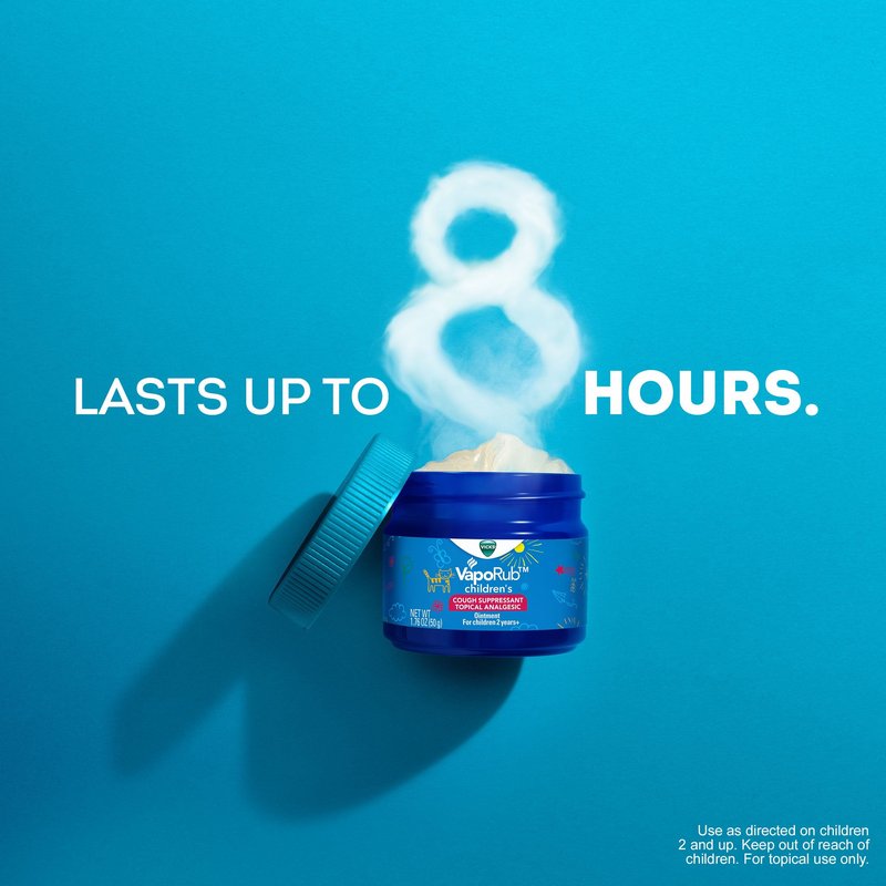 Vicks Children's VapoRub, Topical Cough Suppressant and Analgesic, Relieves Coughs and Minor Aches and Pains, Clinically Proven, Starts Working in Minutes for Fast Relief, For Children Ages 2+, 1.76oz