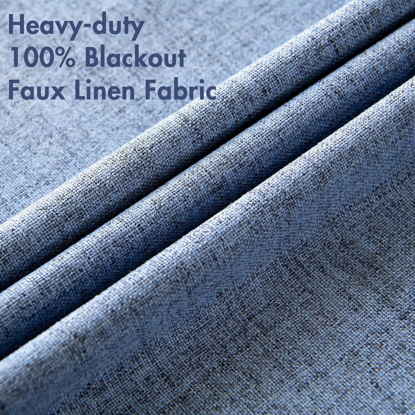 MIULEE Linen Blackout Curtains - 100% Room Darkening Thermal Insulated Grommet Panels | 42" x 90" Stone Blue (2 PCs)