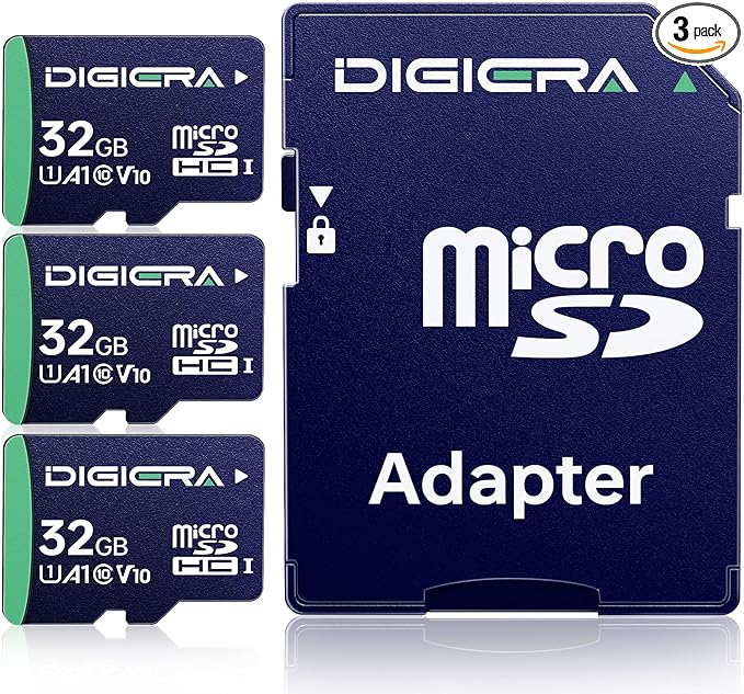 DIGIERA 32GB CT100 microSDHC UHS-I Memory Card with Adapter - up to 100MB/s, C10, U1, V10, Full HD, A1, Micro SD Card for Smartphones, Tablets, Cameras, Gaming Consoles, and Drones (3 Pack)