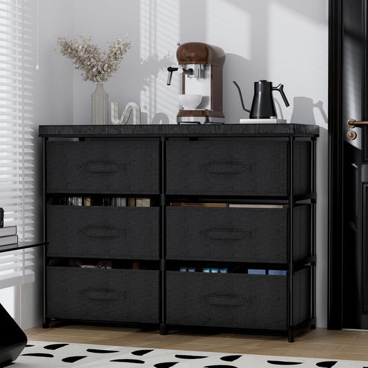 PPN Dresser - 6 Fabric Drawer Storage Cabinet for Living Room & Bedroom Organization - Black