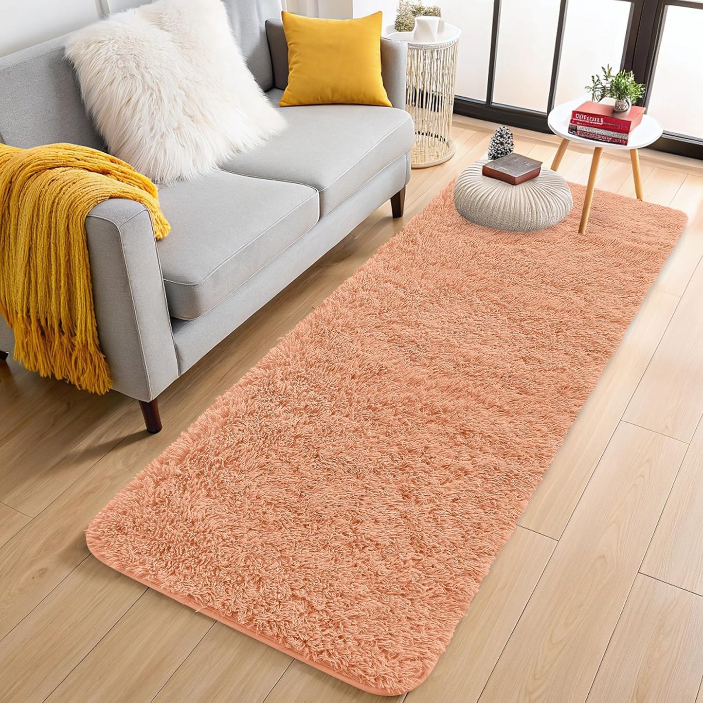OLANLY 2x4 Machine Washable Runner Rug - Soft Fluffy Shaggy Carpet for Bedroom & Hallway | Muted Orange