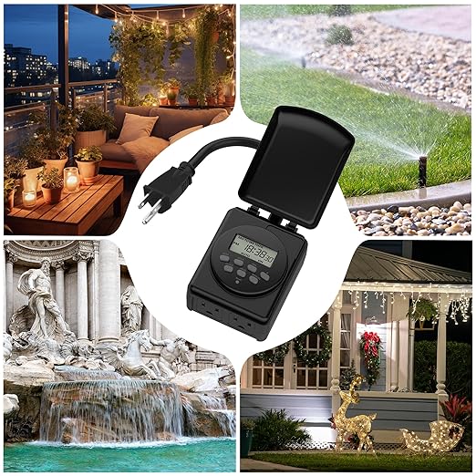 BN-LINK 7 Day Outdoor Heavy Duty Digital Programmable Timer, Outdoor Timer Outlet Waterproof, 2 Grounded Electrical Outlets for Christmas Lights, 15A 1/2HP,ETL Listed（2 Pack）