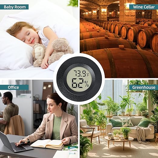 EWPJDK Mini Hygrometer Indoor Humidity Meter Hygrometer Thermometers 4 Pack Humidity Meters Gauge Hygrometer Mini Digital Thermometer Hygrometer for Humidors, Greenhouse, Garden, Cellar (4)
