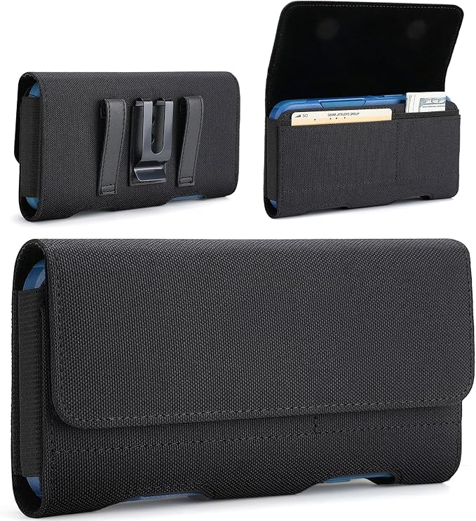Mopaclle Nylon Phone Holster with Heavy Duty Metal Belt Clip and Card Holder, Compatible with iPhone 17/16/15/14/13 Pro Max,17 Air and Galaxy S26/S25/S24/S23/S22 Plus and FE - Black