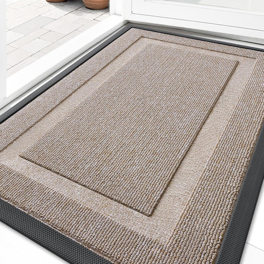 OLANLY Waterproof Front Door Mat - All-Season Indoor/Outdoor Doormat | Sturdy Natural Rubber, 29.5x17, Camel