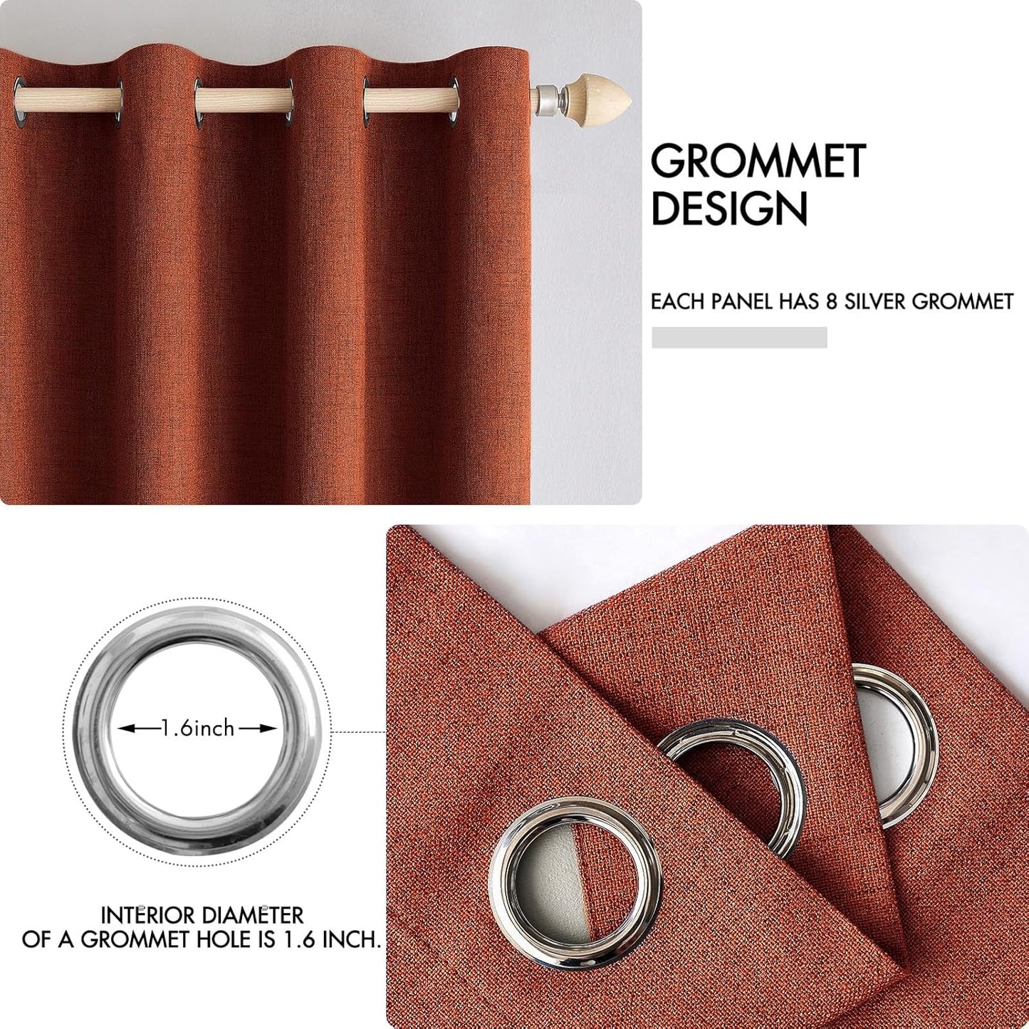 MIULEE 100% Blackout Linen Curtains - Thermal Insulated Burnt Orange Room Darkening | 42 x 84 (2 Panels)