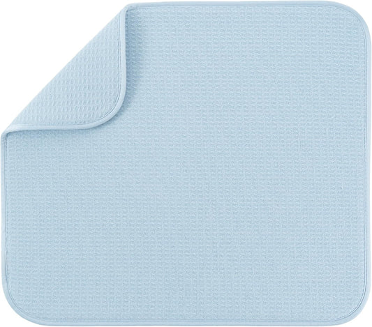 S&T INC. Dish Drying Mat - Absorbent Microfiber Kitchen Counter Pad, 16” x 18”, Sky Blue